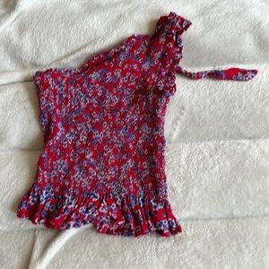 Japna Size XS floral one shoulder top red and blue